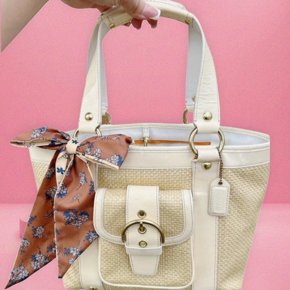 COACH LEGACY 65th anniversary Raffia w Natural Straw Purse vintage y2K SUMMER